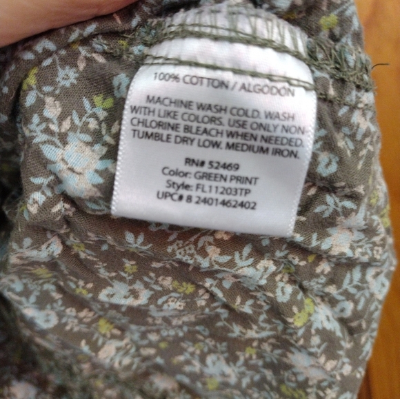 100% cotton Vintage Small Faded Glory Button Up Olive Blue florals - Picture 4 of 5